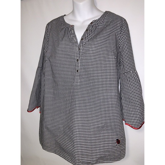 Talbots Tops - Talbots Oprah Gingham Check Ladybug Tunic Shirt Size Medium Black White Check